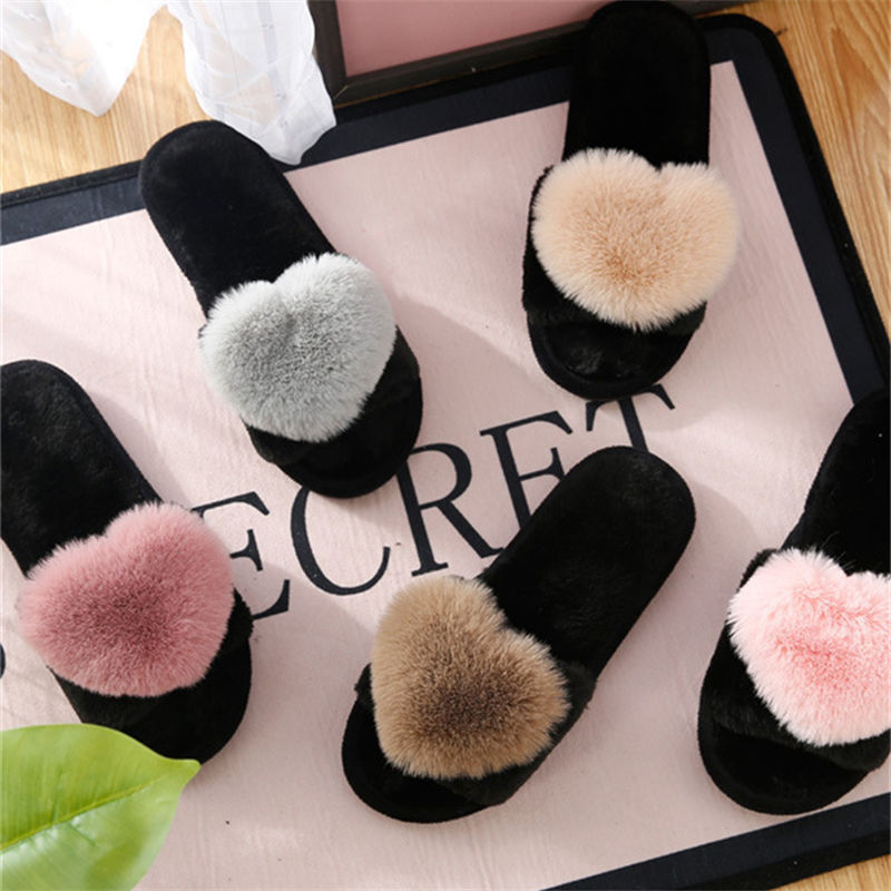 Women'S Shoes For Fall - crriflz Kadın Peluş Kalp Terlik Sıcak