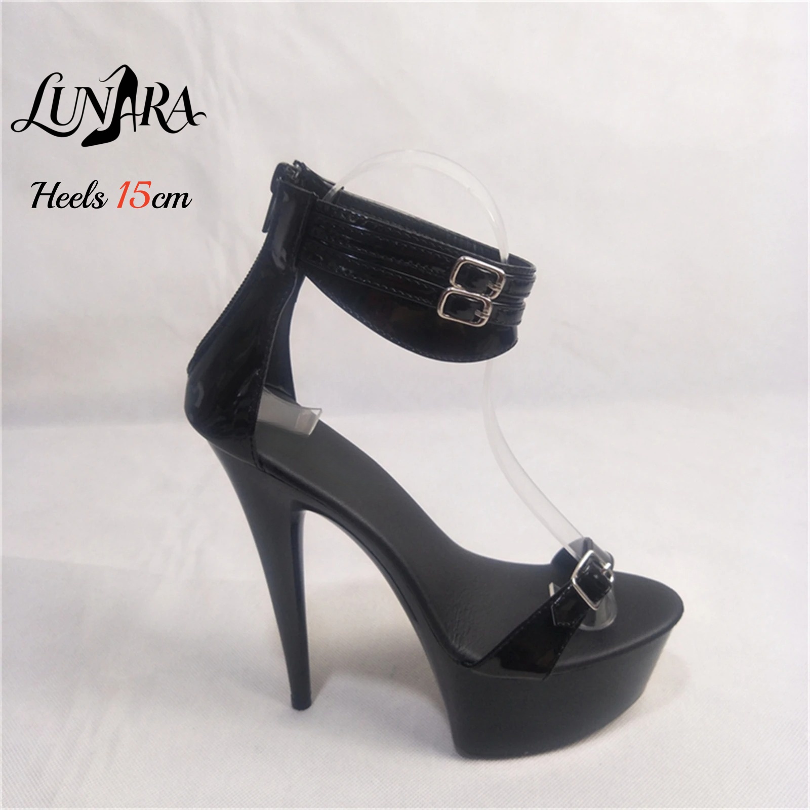 15 cm Siyah Patent PU Yüksek T - Women'S Shoes Peep Toe incelemesi ve fiyatı
